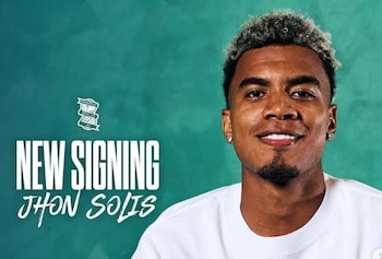 Jhon Solís, jugador de 21 años, es anunciado oficialmente como nuevo jugador del Birmingham - crédito @bcfc/Instagram