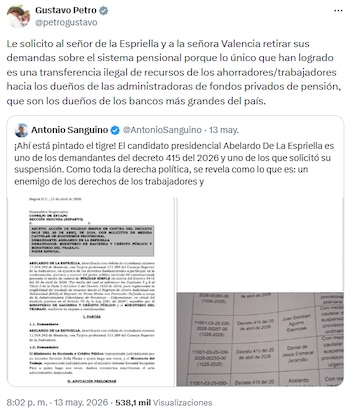 Gustavo Petro señaló a opositores de facilitar desvío de recursos hacia fondos privados de pensión - crédito @petrogustavo/X