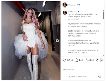 Tini Stoessel publicó un mensaje en redes sociales tras su aparición sorpresa en el show de Lali Espósito