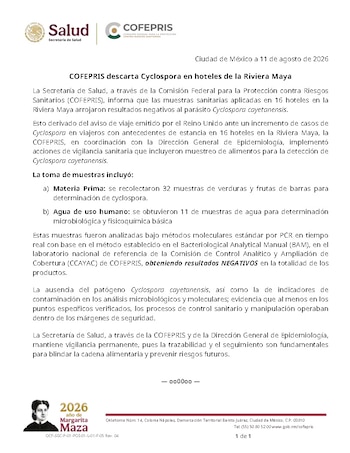 La Agencia de Seguridad Sanitaria del Reino Unido (UKHSA) reportó un aumento de infecciones por Cyclospora entre viajeros que regresaron de México, principalmente de Quintana Roo