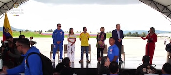 En tarima: Ramón Jesurún, Néstor Lorenzo, Gustavo Petro, Antonella Petro y Patricia Duque - crédito Presidencia