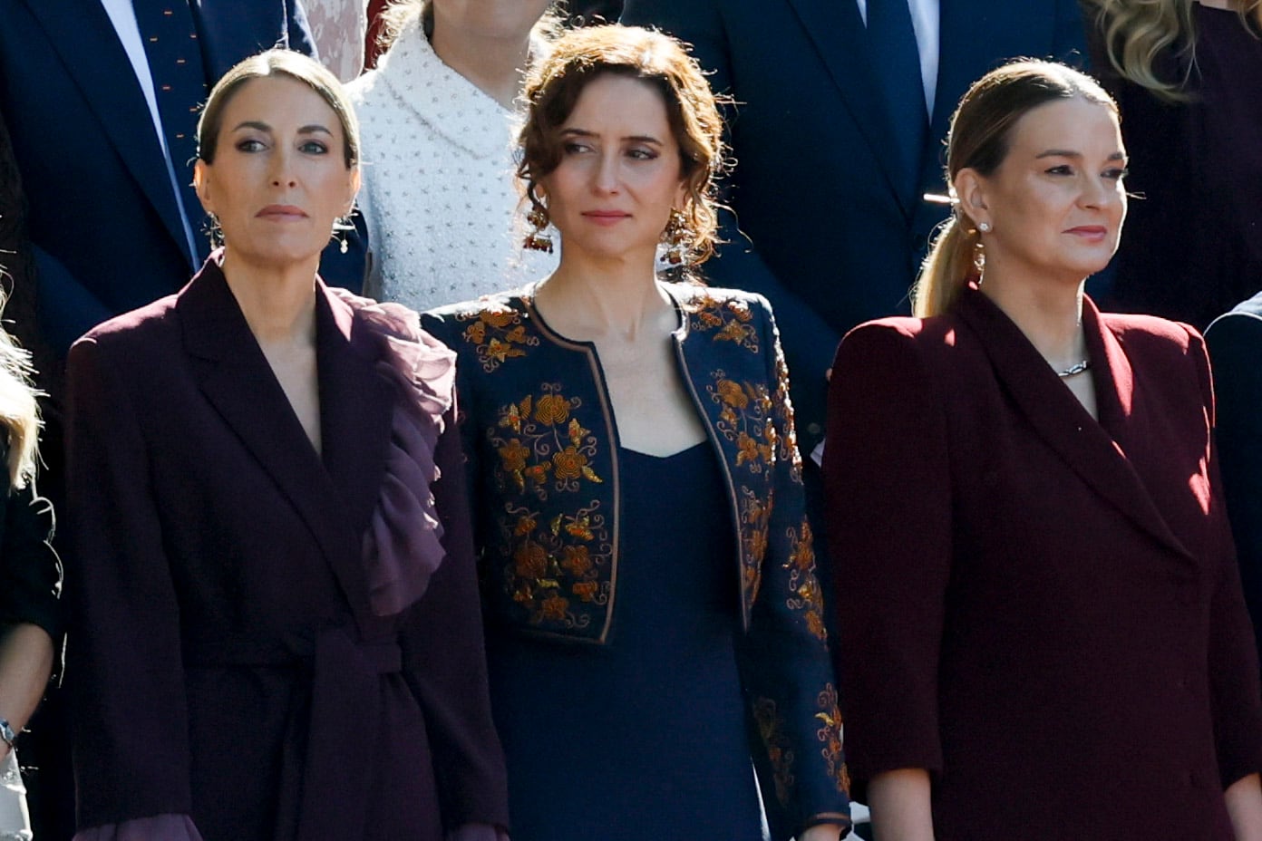María Guardiola, Isabel Díaz Ayuso y Marga Prohens, en el palco de autoridades del 12-O. (EFE/Ballesteros)