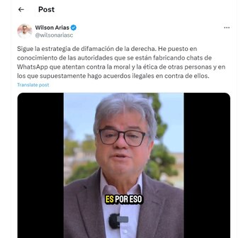 Wilson Arias denuncia calumnia en