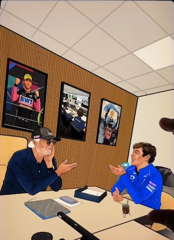 La imagen recreada en el video de Alpine con la foto de Colapinto con la bandera de Argentina en Buenos Aires (@AlpineF1Team)