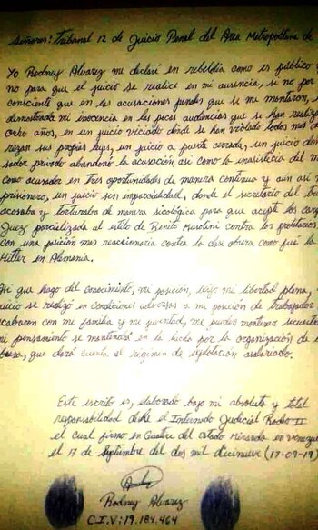 La carta de Álvarez