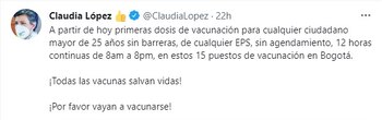 Foto: Twitter Claudia López.