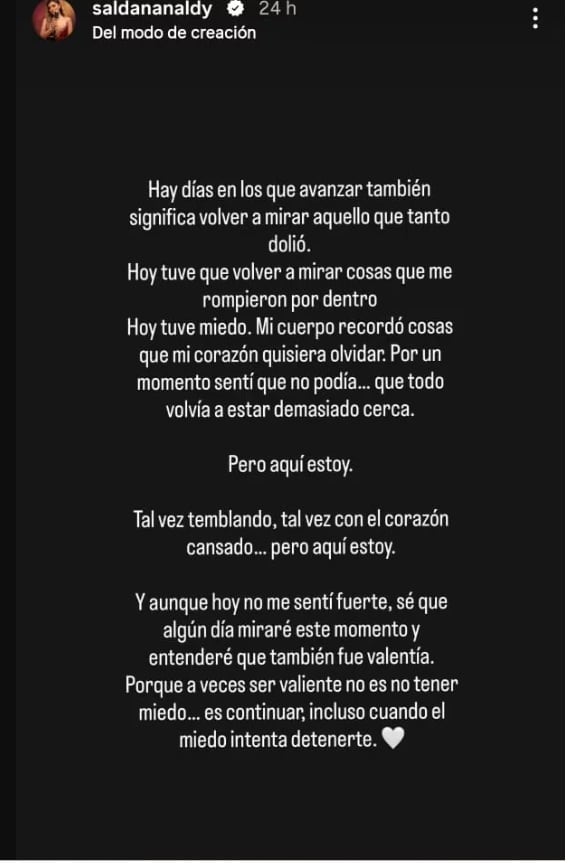 La cantante escribió en Instagram: “Hoy tuve miedo”, al contar que volvió a mirar material que “la rompió por dentro”.