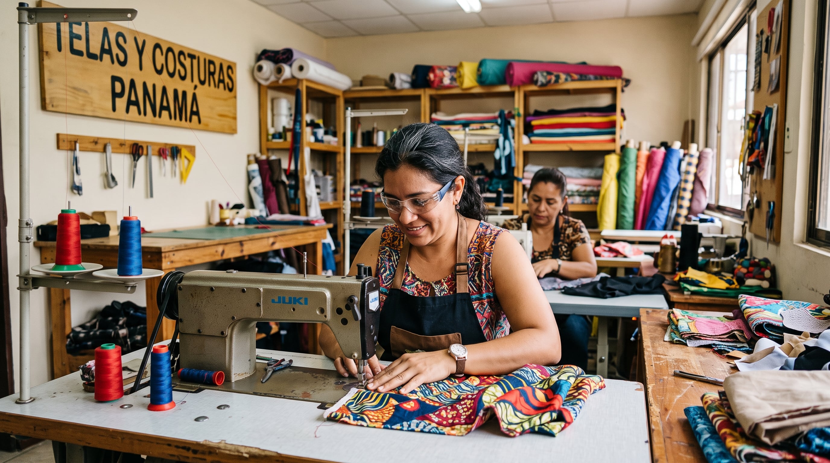 Dos mujeres cosen prendas con máquinas industriales en el taller de una microempresa textil en Panamá. (Imagen Ilustrativa Infobae)