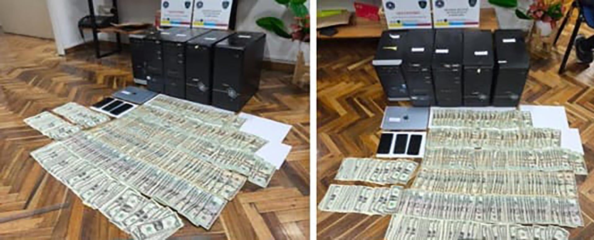 En los allanamientos se incautaron más de 250.000 dólares (172.000 en billetes y otros 80.000 en monedas digitales), vehículos y dispositivos electrónicos