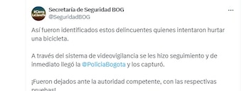 La Secretaría de Seguridad reseñó la captura de tres individuos que intentaron hurtar a un ciudadano en Bogotá - crédito Secretaría de Seguridad de Bogotá