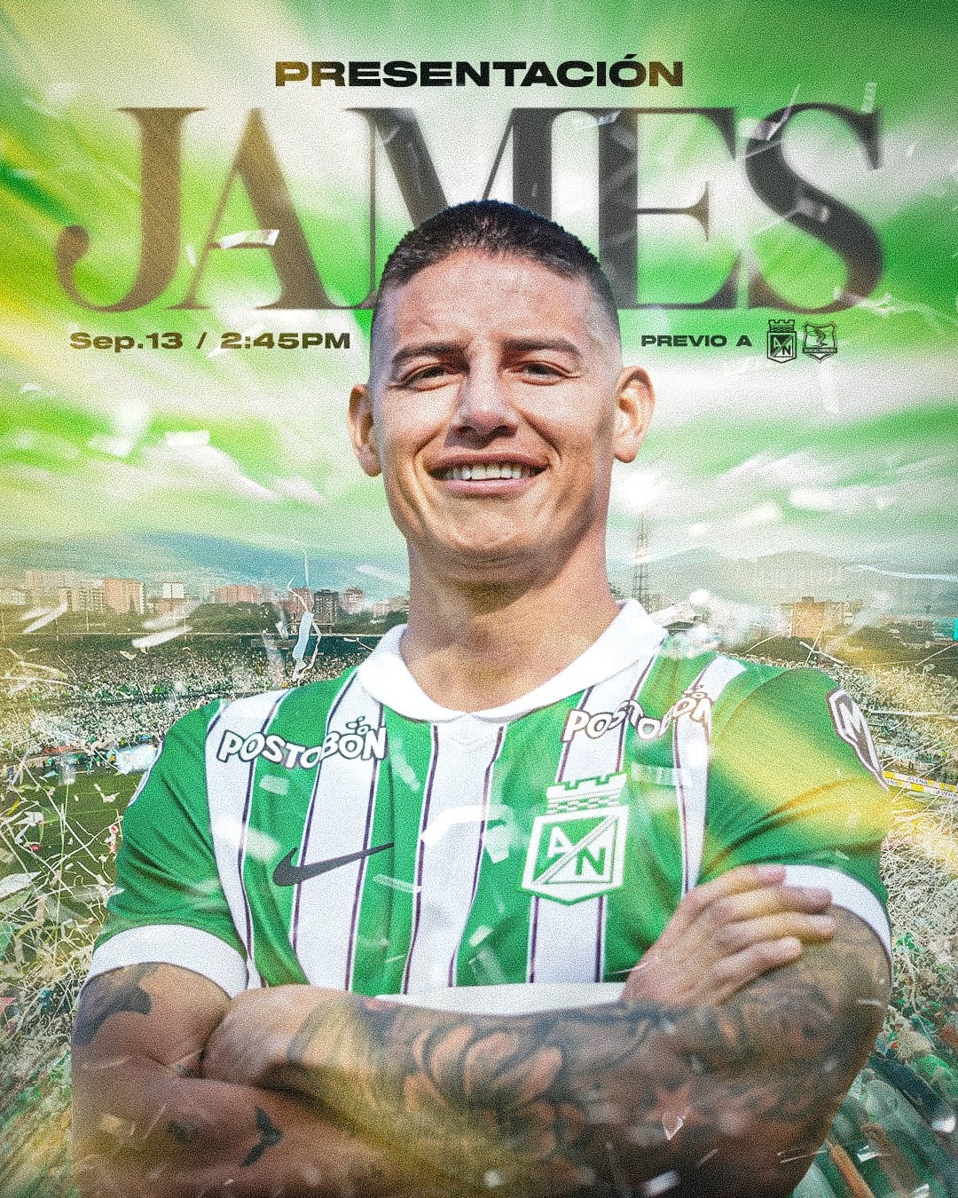 Nacional prepara la presentación de James Rodríguez ante los aficionados en Medellín - crédito Atlético Nacional