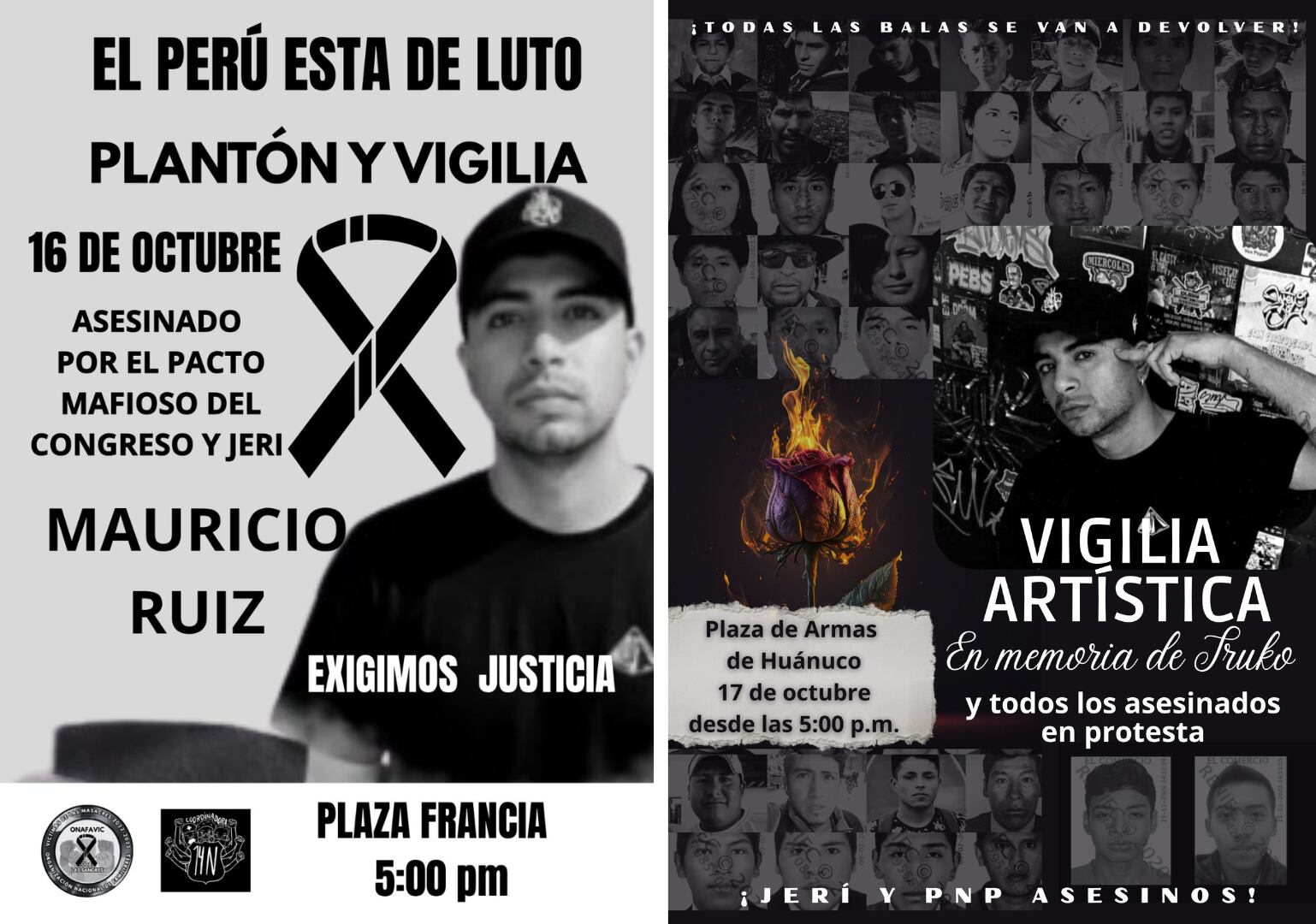 Vigilia en Lima por Trvko en Plaza Francia del Centro de Lima el 16 de octubre a las 5:00 p.m y en Plaza de Armas de Huánuco el 17 de octubre a la misma hora. Convocan: ONFVM 2022-2023 y ciudadanos