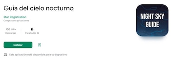 Aplicación astronómica Guía del cielo nocturno. (Captura)