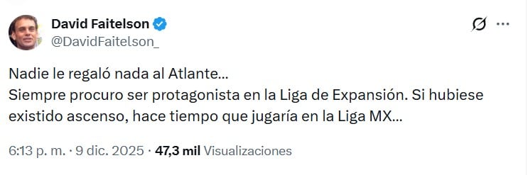 Faitelson defendió al Atlante después de criticar su llegada a la primera división.