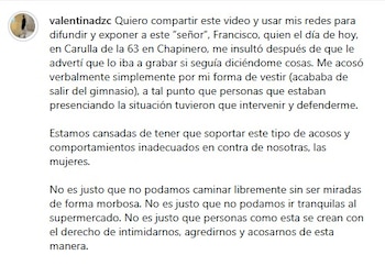 El testimonio de la víctima critica la normalización del acoso y exige mayor acción de autoridades y empresas para garantizar la seguridad femenina - crédito valentinadzc/Instagram