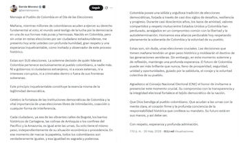 El senador Bernie Moreno envió un mensaje a Colombia de cara a las elecciones presidenciales - crédito @berniemoreno/X