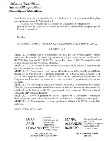 El tribunal académico de la UTN estará integrado por docentes, estudiantes y graduados, y podrá recomendar sanciones que van desde un apercibimiento hasta la exoneración