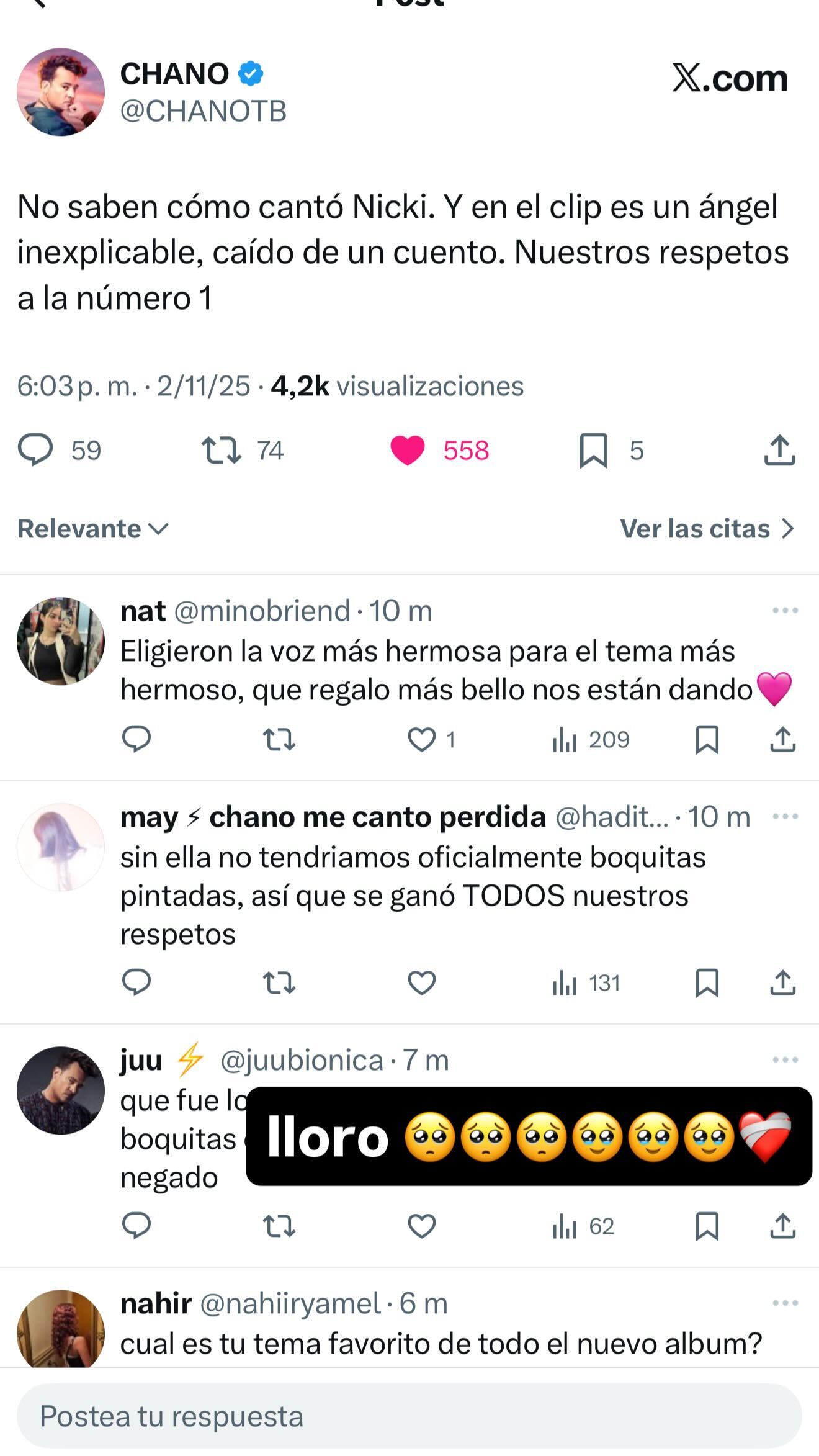 Chano Charpentier elogió la interpretación de Nicki Nicole y la calificó como