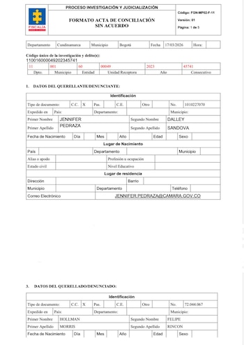 Jennifer Pedraza compartió la denuncia que ella instauró en contra de Hollman Morris - crédito @JenniferPedraz/X