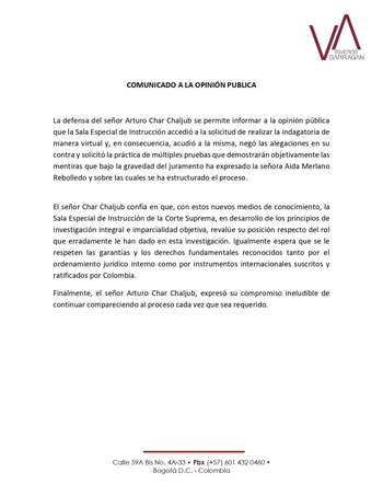 La defensa del exsenador Char