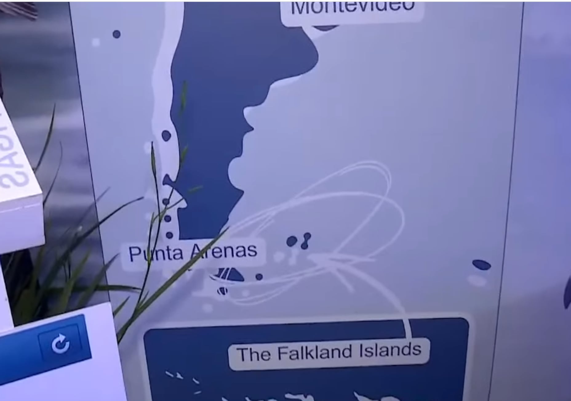 El stand de las Islas Malvinas en el pabellón británico de la Expo Prado de Uruguay (Captura Canal 12)