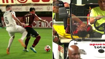 El momento de la falta contra José Rivera y cuando fue retirado en camilla.