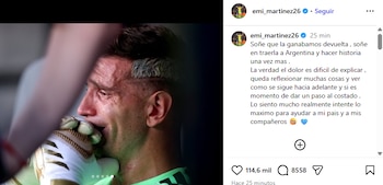 El Dibu se sumó a los jugadores de la Selección que eligieron las redes para expresar sus emociones tras el partido (Foto: @emi_martinez26)