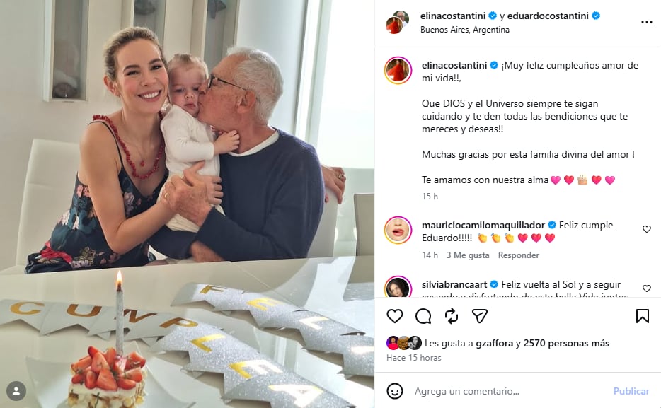 El saludo de cumpleaños de Elina para Eduardo Costantini