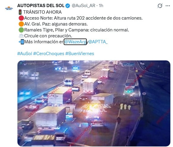 La vista aérea cuando se conoció la noticia: el tráfico nocturno y la presencia de vehículos de emergencia en la calzada. (AU SOL)