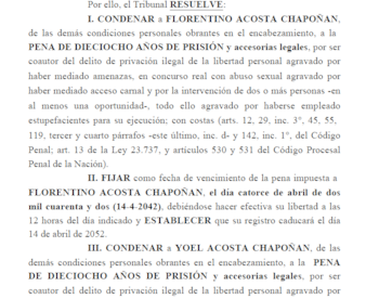 Fragmento de la condena a los Acosta Chapoñan
