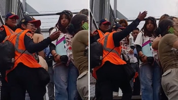 Fan de BTS pelea con policía afuera del Estadio GNP por ver concierto gratis desde puente peatonal