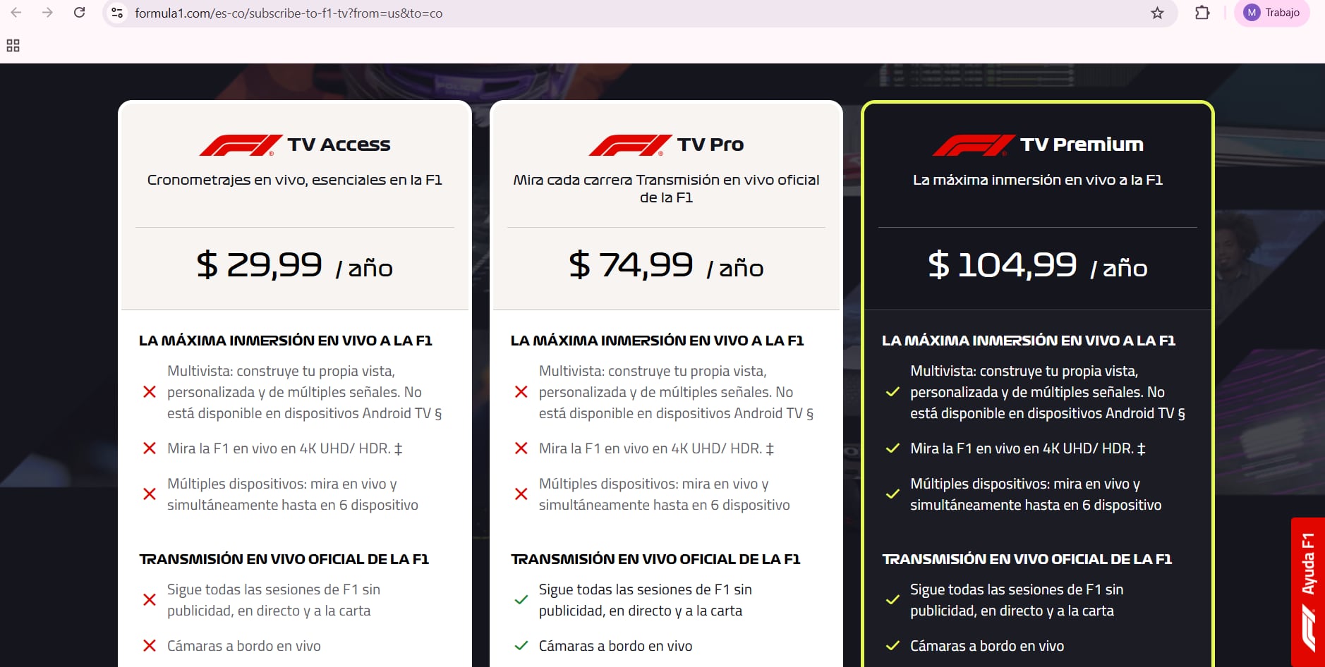 F1 TV permite seguir las sesiones con imágenes desde los autos y datos en directo sobre su rendimiento. (Fórmula 1)