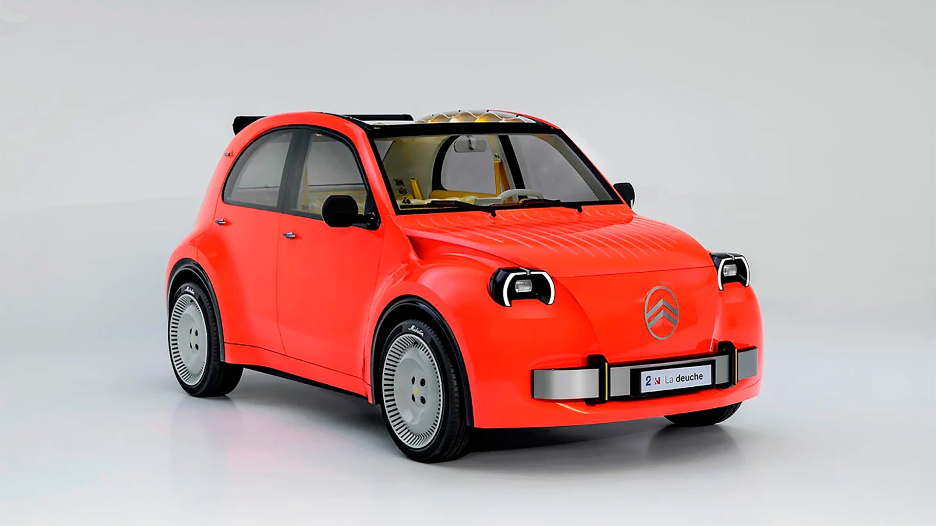 El prototipo eléctrico Citroën 2 CV Concept reinterpreta el modelo clásico de la marca durante su presentación en el Salón del Automóvil de París. (Stellantis)