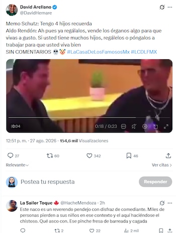 Captura de pantalla de una publicación en la red social X con texto, una ventana de video y una respuesta en la parte inferior