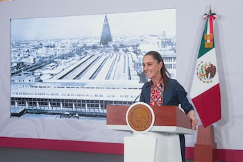 La presidenta Claudia Sheinbaum durante su conferencia matutina de este martes 28 de abril. (Crédito: Gobierno de México)