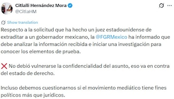 El comunicado de Citlalli Hernández enfatiza la necesidad de respetar el debido proceso y la confidencialidad en casos de cooperación internacional.