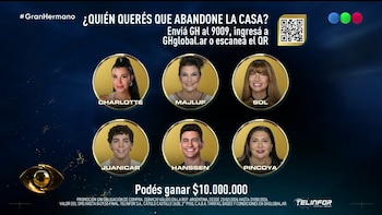 La placa de nominados de la semana 24 de Gran Hermano Generación Dorada quedó integrada por Charlotte Caniggia, Alejandra Majluf, Sol Abraham, Juanicar Caruso, Matías Hanssen y Pincoya Galvarini