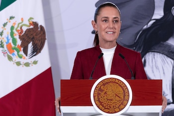 La presidenta Claudia Sheinbaum durante 'La Mañanera' de este martes. (Crédito: Gobierno de México)