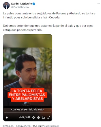 Daniel Briceño denunció que la división en el Centro Democrático solo favorece a Iván Cepeda - crédito @Danielbricen/X