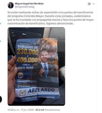 El abogado Miguel Ángel del Río Malo denunció presunta divulgación de información falsa en propaganda electoral de Abelardo de la Espriella - crédito @migueldelrioabg/X