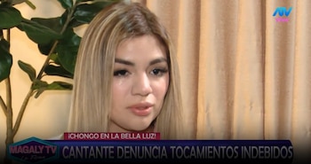 Naldy Saldaña, excantante de La Bella Luz acusa a director musical de besarla a la fuerza: caso ya está en Fiscalía. Captura: Magaly TV La Firme.