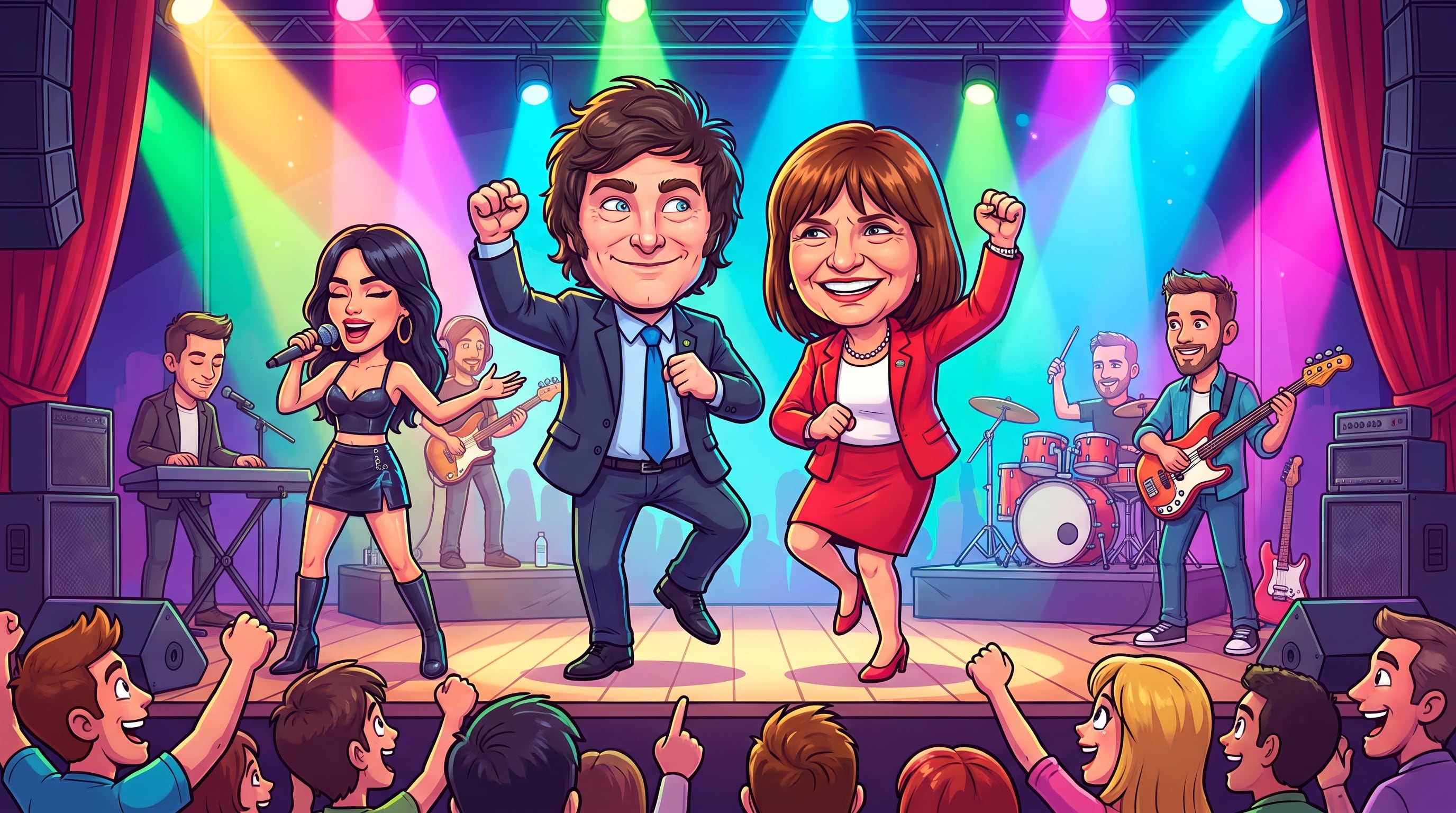 Javier Milei y Patricia Bullrich bailan en un escenario durante la presentación musical de Lali Espósito. (Imagen Ilustrativa Infobae)