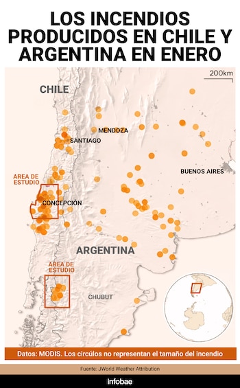 Mapa de los incendios este