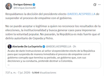 El senador electo reaccionó a la suspensión del empalme presidencial - crédito X