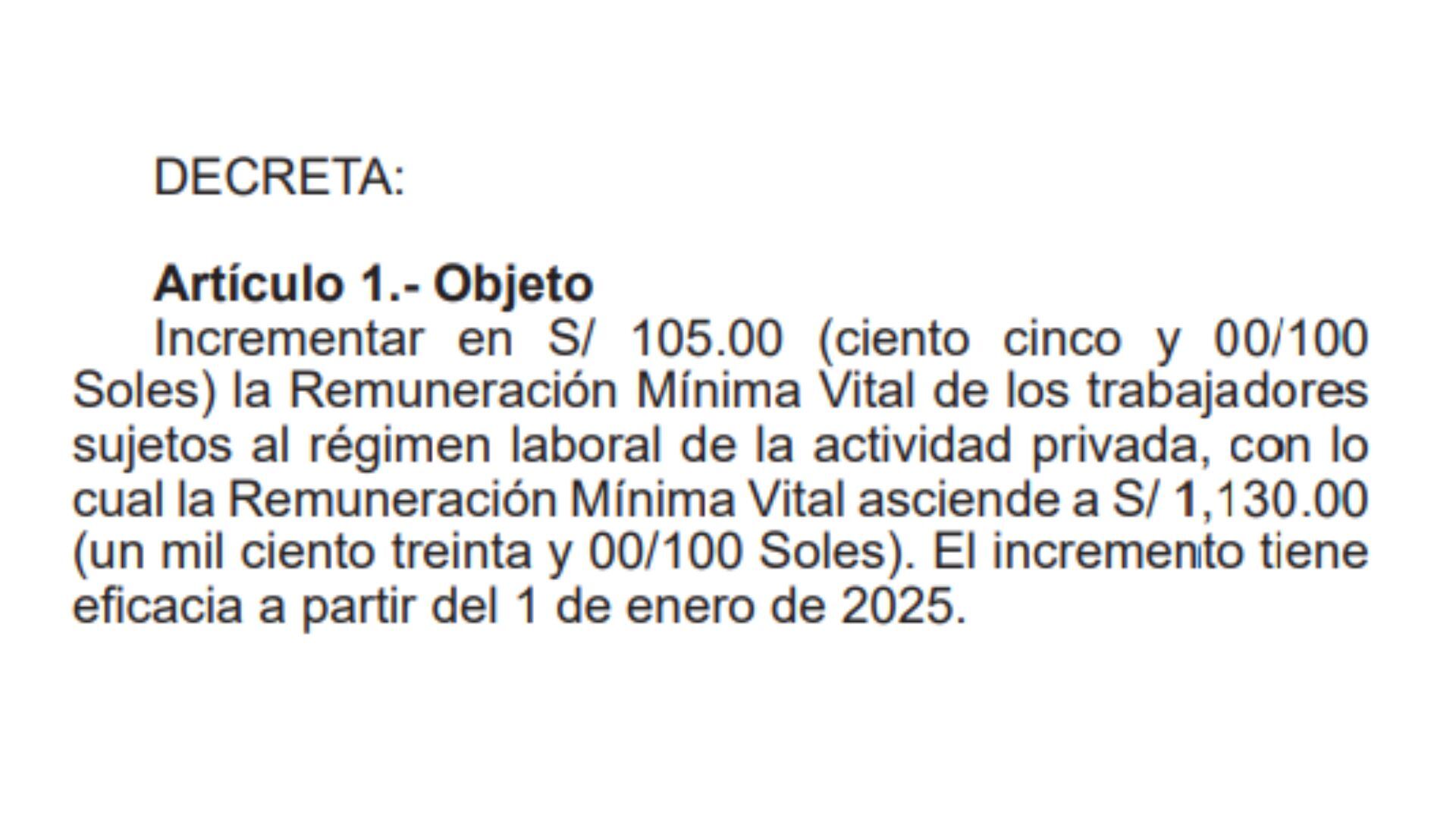 Así fue aprobada la norma del incremento de la remuneración mínima vital. - Crédito Captura de El Peruano