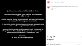 Comunicado Del Festival Sonorama. (Instagram)
