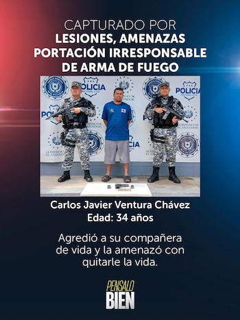 La Policía decomisó un arma de fuego y varios cartuchos que el detenido portaba de manera ilegal. (Foto cortesía PNC)