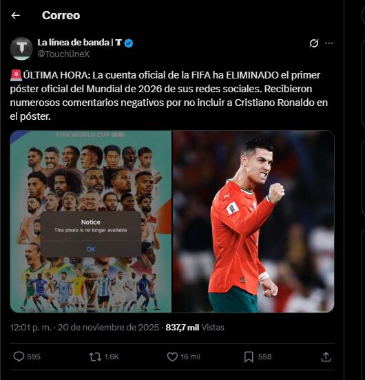Así lo referenció uno de los medios de fútbol más importantes de Gran Bretaña, en donde se incluye a James Rodríguez y las grandes figuras de las selecciones del Mundo, y en Portugal, colocan a Bruno Fernandes, en vez de Cristiano Ronaldo - crédito @TouchlineX / X