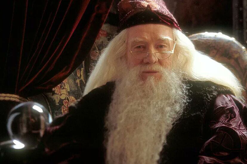 Richard Harris, quien fue Dumbledore original, era tío biológico de los hijos adoptivos de Brosnan, lo que fortalece su vínculo con el personaje (Warner Bros.)