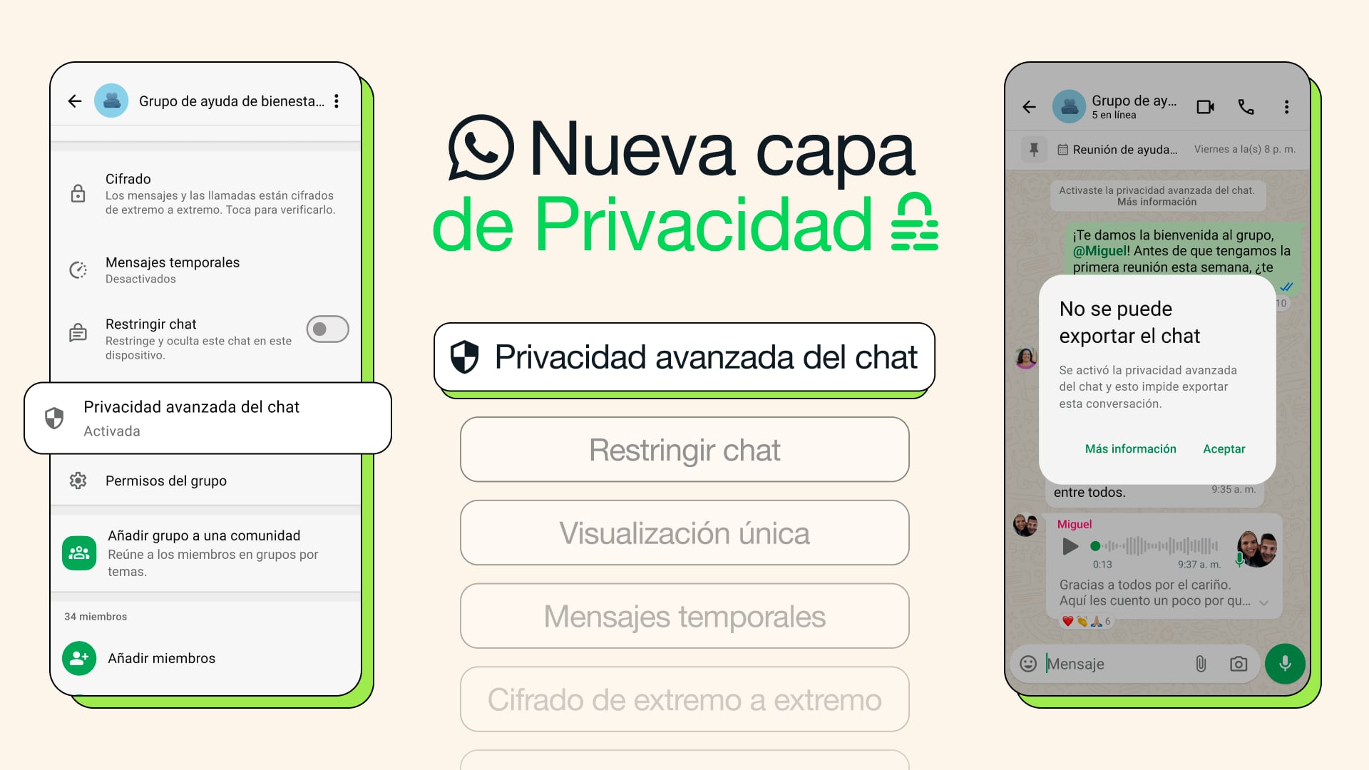 WhatsApp indica que esta función es ideal para conversaciones que tocan temas sensibles. (WhatsApp)